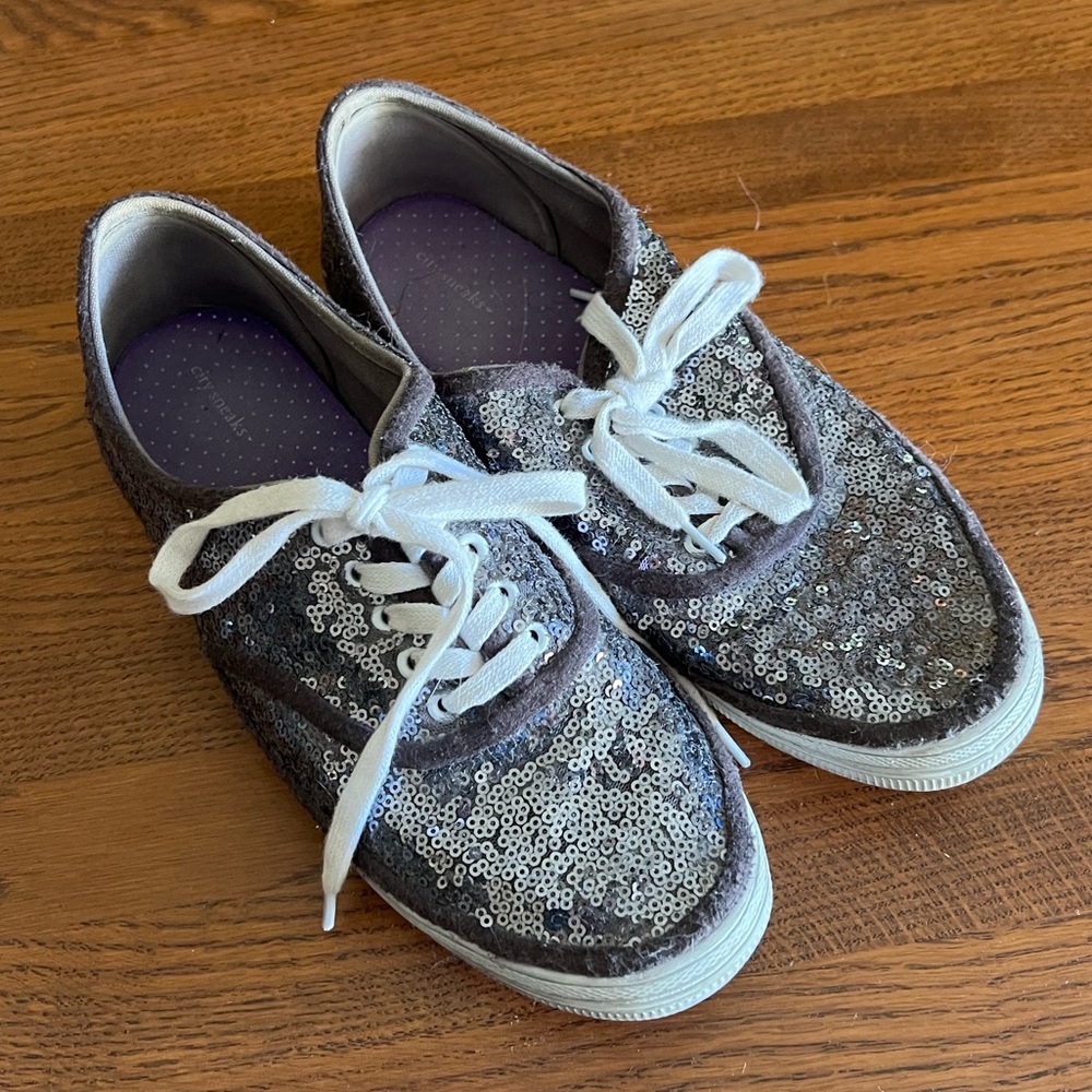 City Sneaks Canvas Sneakers Slate Grey Sequins.